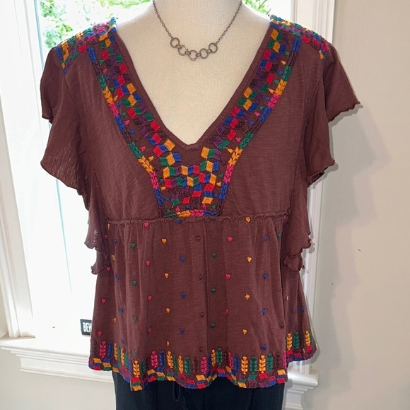 Anthropologie Tops - Anthropologie Cotton Embroidered Boho Tee, Small, NWOT